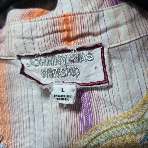 Johnny Was Workshop Stripe Dionne Relaxed Shirt Floral Embroidered Boho Chic - Picture 4 of 5